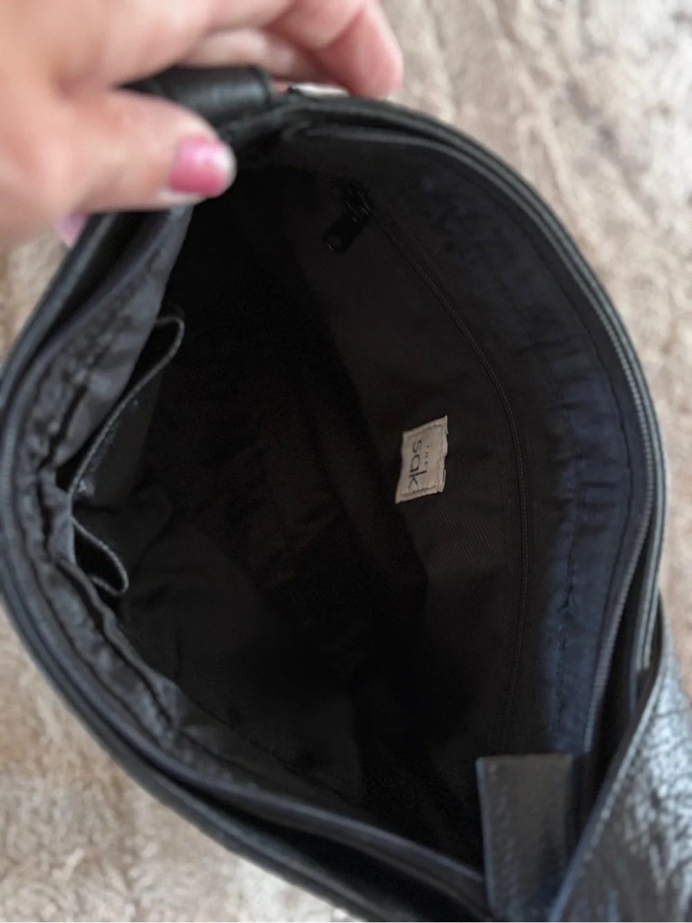 The Sak Hobo Soft Black Pebble Leather Shoulder Bag Purse Handbag